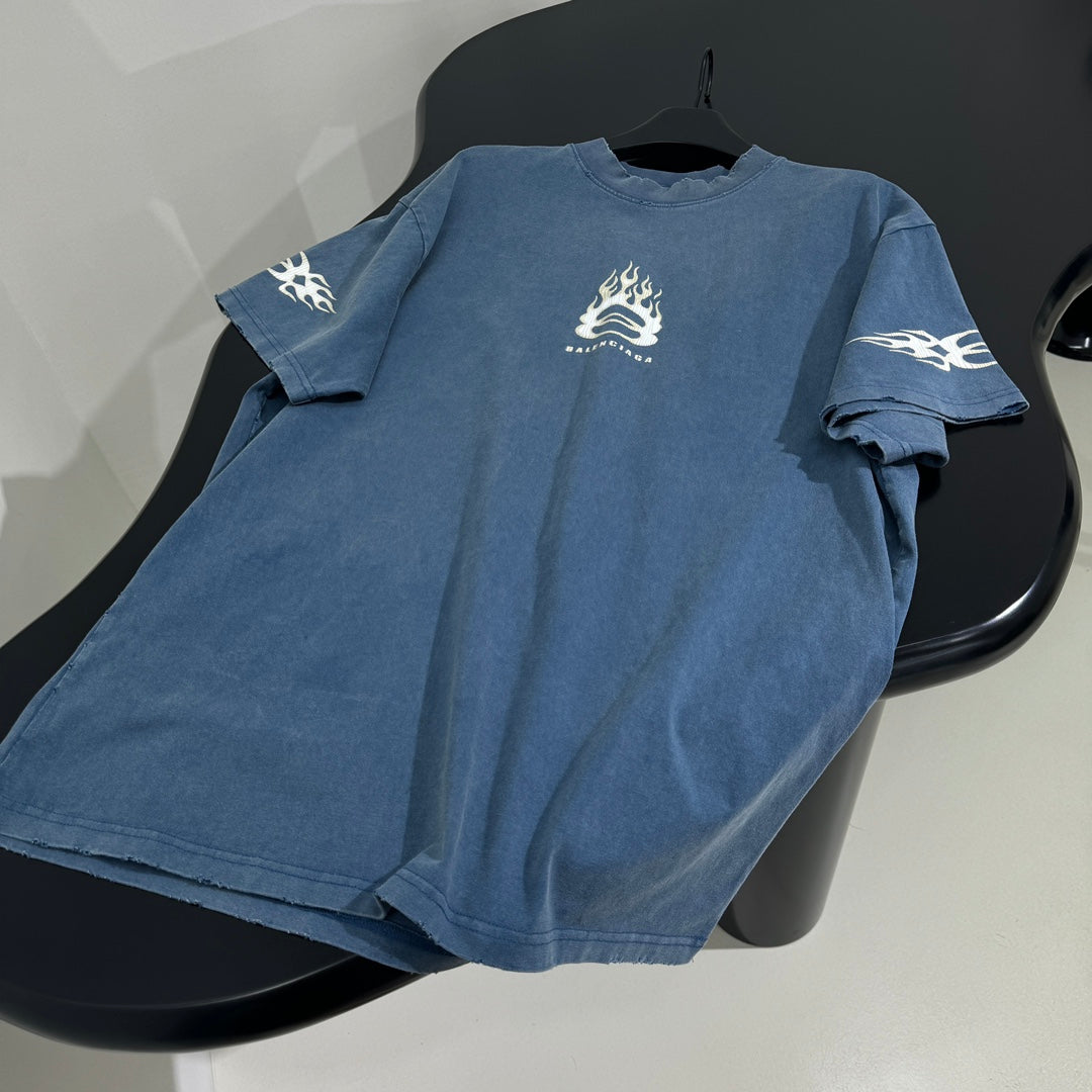 BALENCIAGA BURNING UNITY T-SHIRT OVERSIZED IN LIGHT BLUE