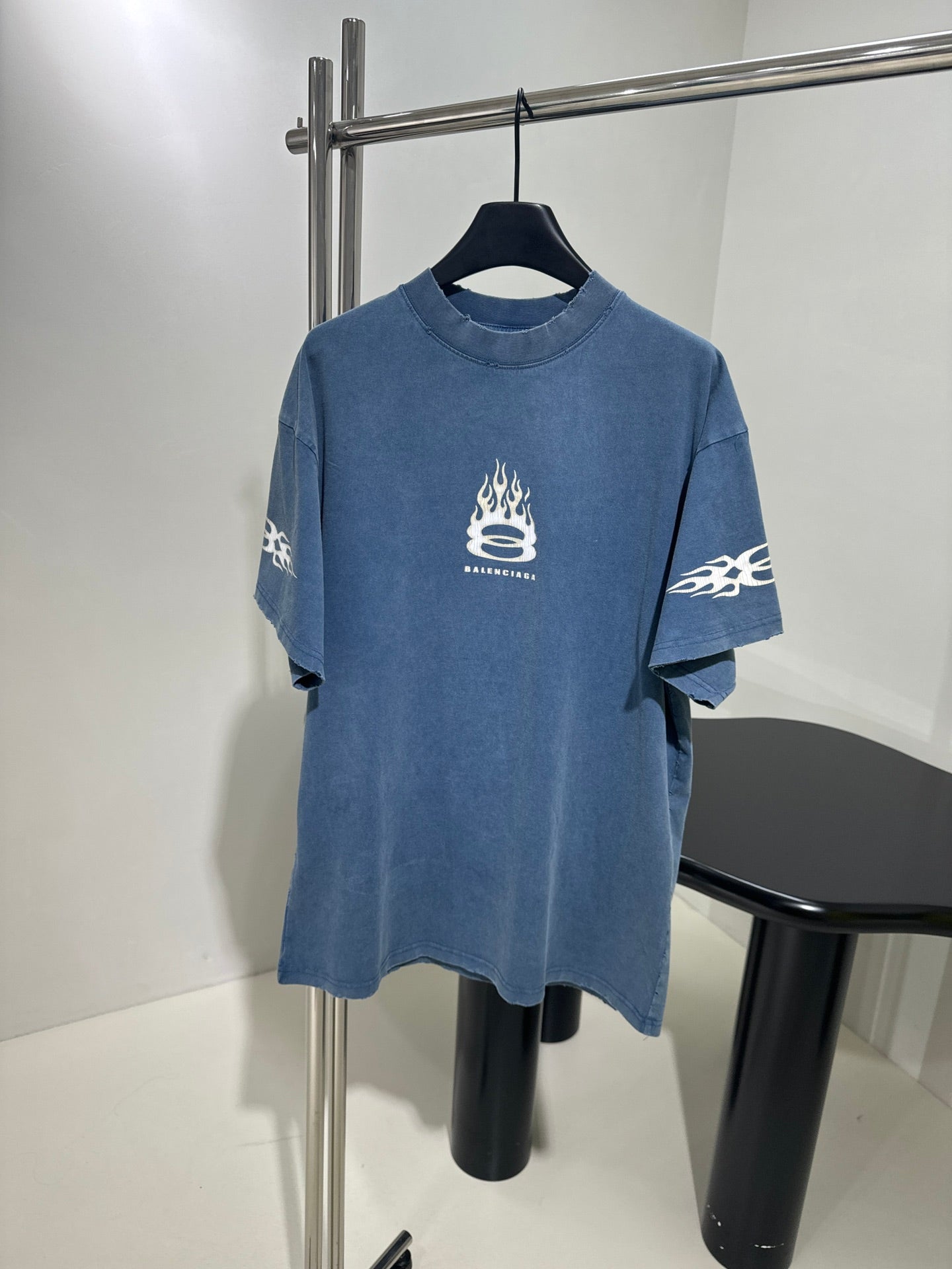 BALENCIAGA BURNING UNITY T-SHIRT OVERSIZED IN LIGHT BLUE