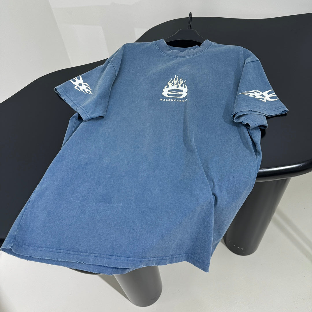 BALENCIAGA BURNING UNITY T-SHIRT OVERSIZED IN LIGHT BLUE