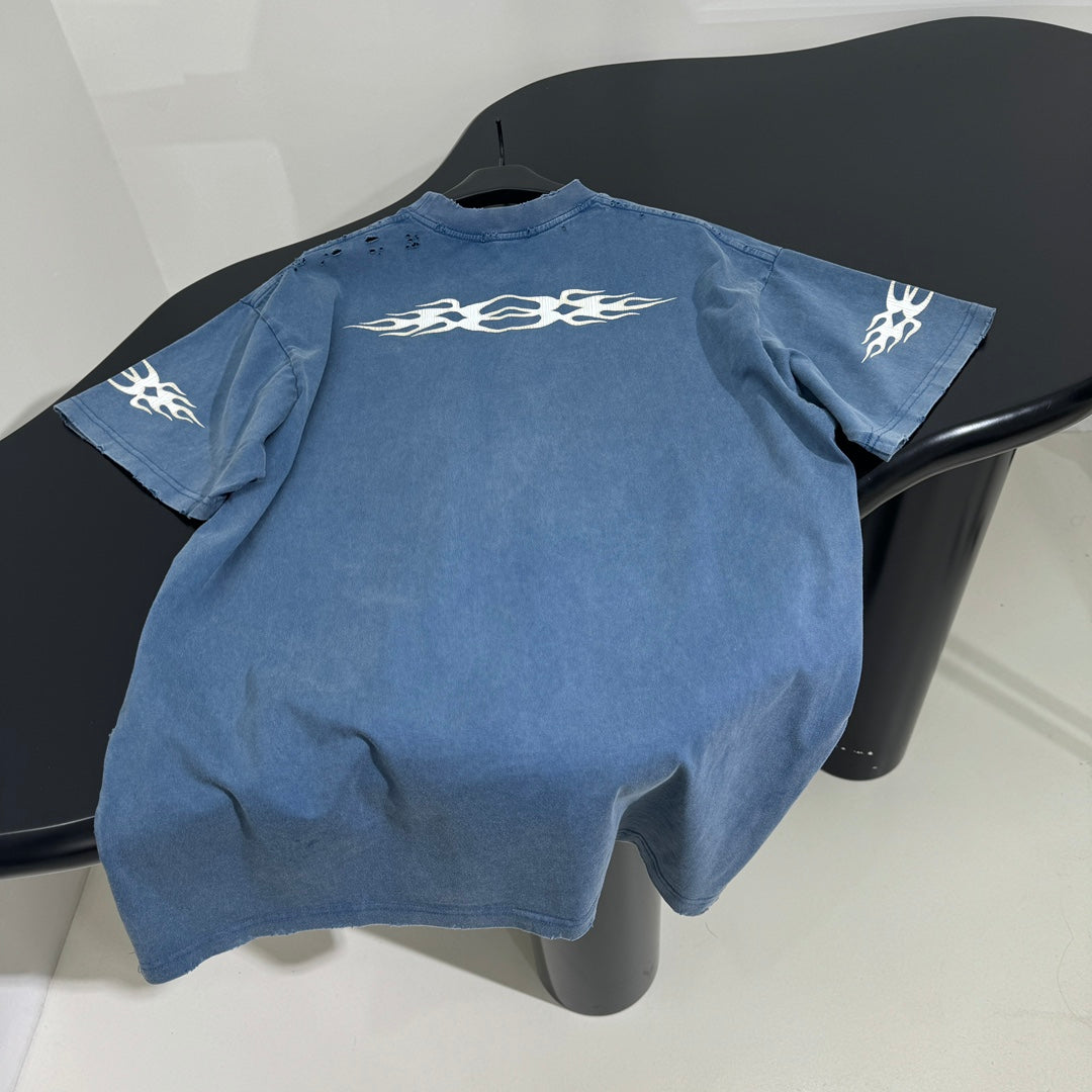 BALENCIAGA BURNING UNITY T-SHIRT OVERSIZED IN LIGHT BLUE