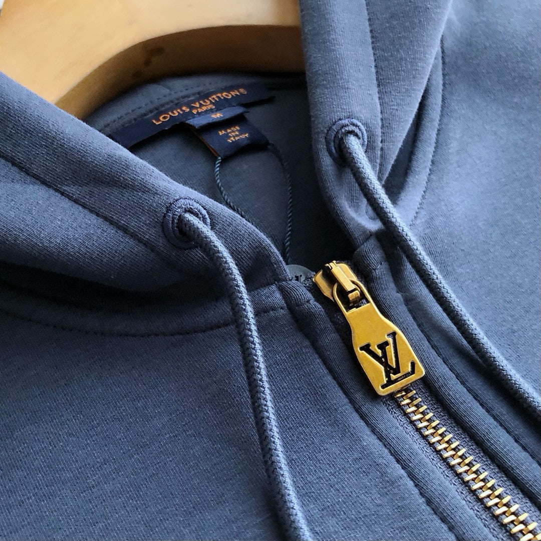 LV Embroidered Jersey Zip-Through Hoodie 1AFRAZ