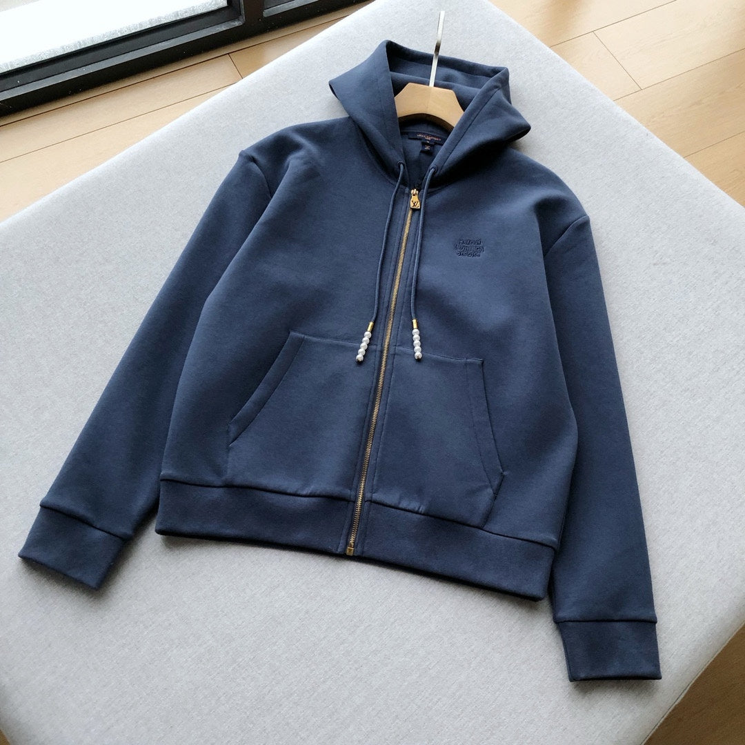 LV Embroidered Jersey Zip-Through Hoodie 1AFRAZ