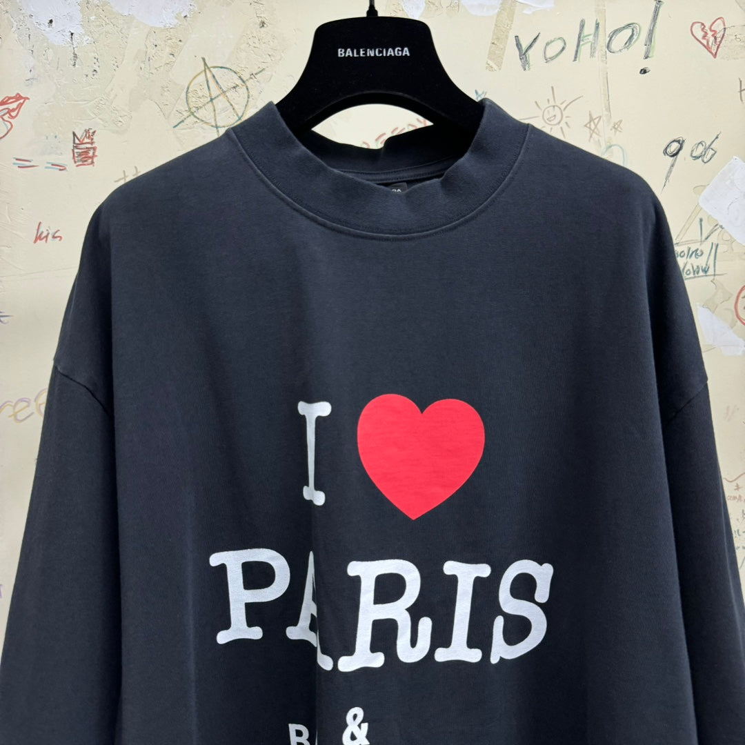 I Love Paris & BB T-shirt Oversized Fit in Black Faded