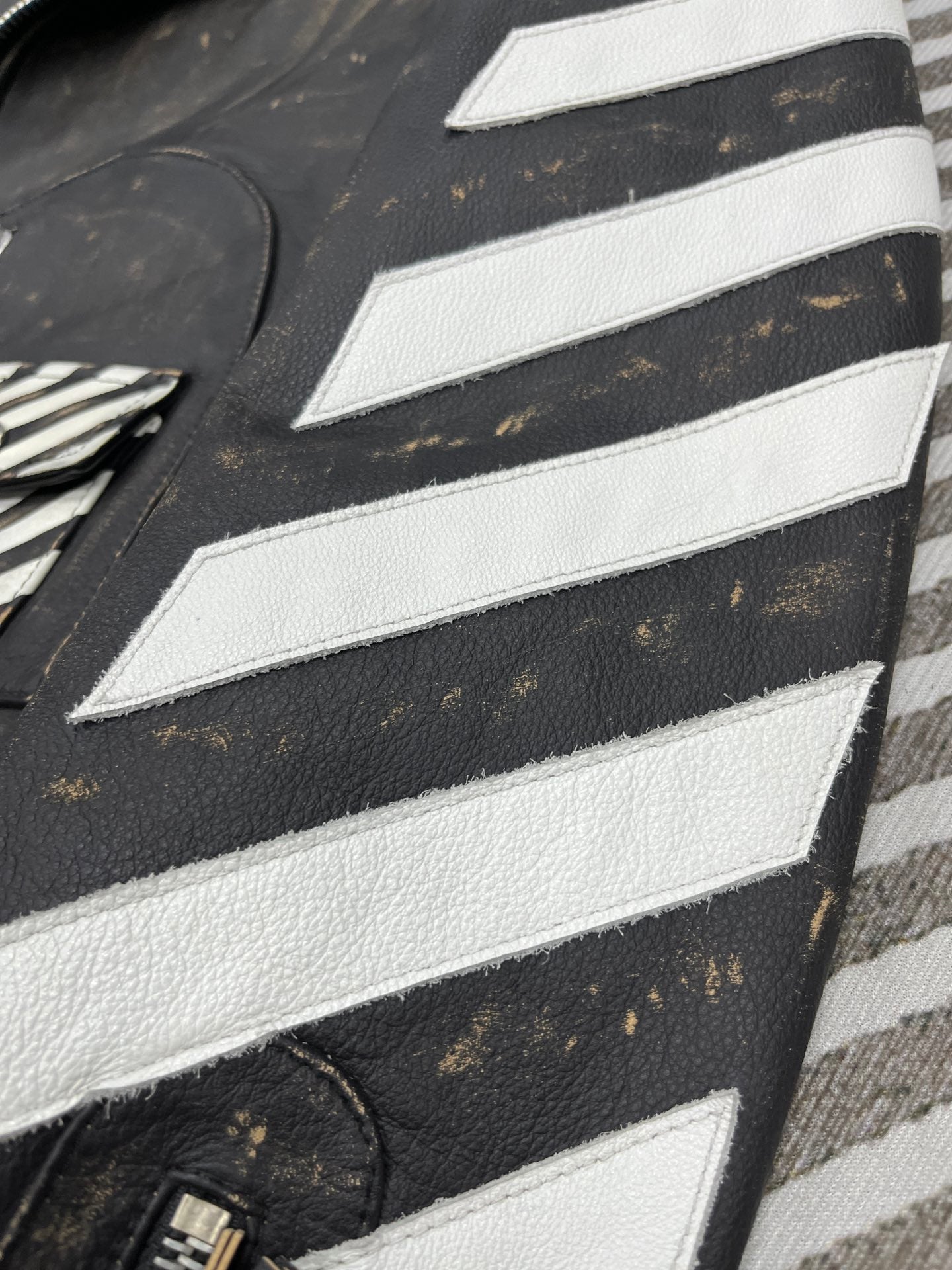 Off-White Women's Black Diagonal Stripes Leather Biker Jacket