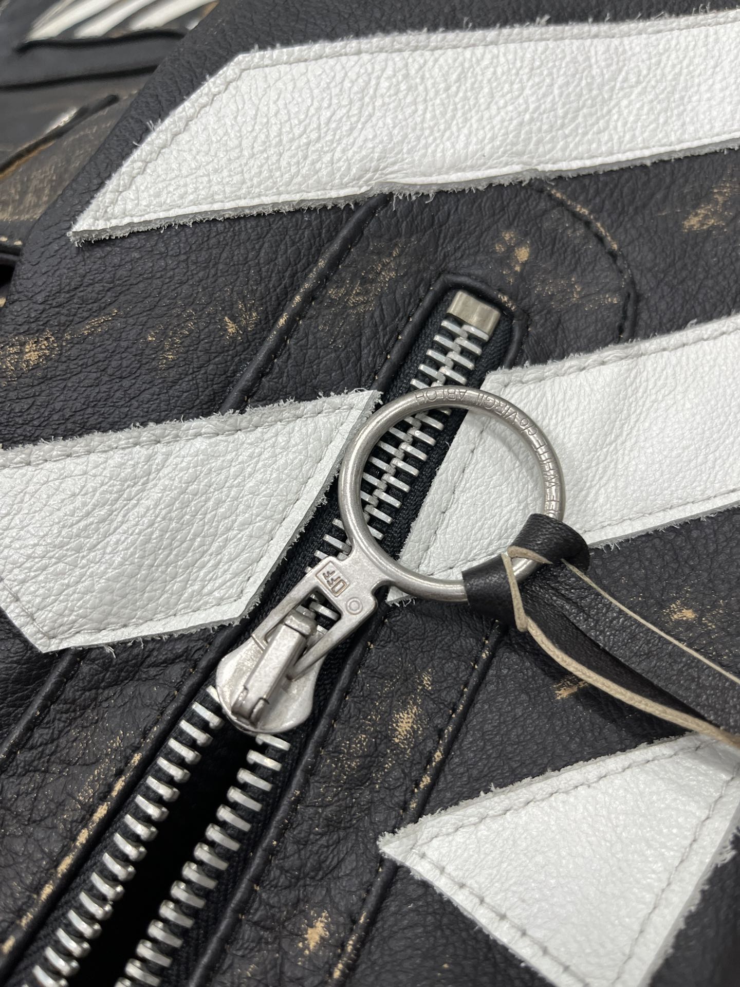 Off-White Women's Black Diagonal Stripes Leather Biker Jacket