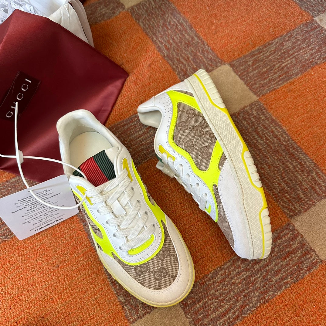 GG Men's Gucci Re-Web sneaker 'White Beige Yellow"