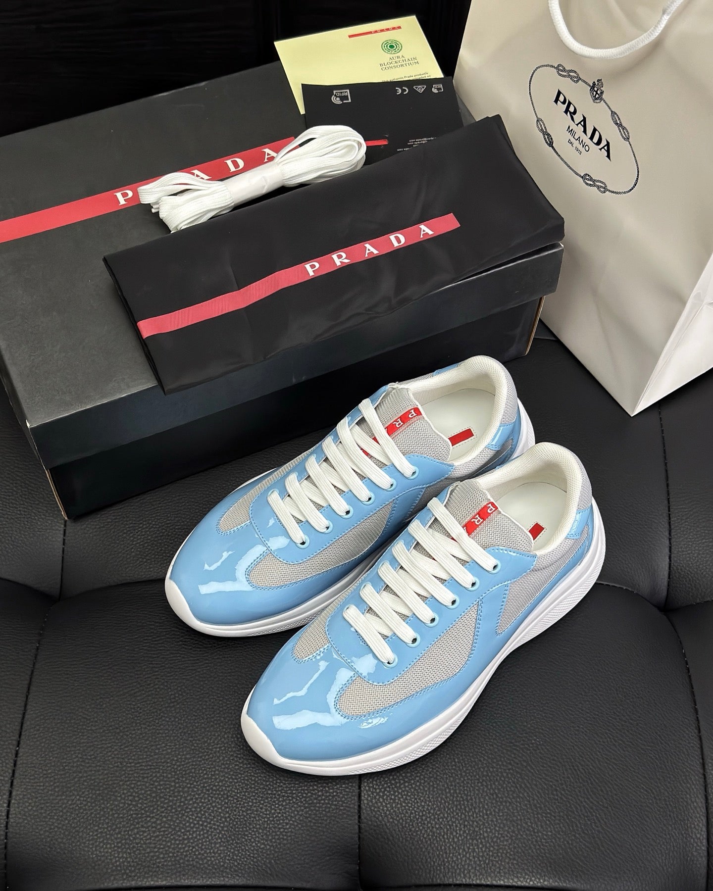 Patent leather and technical fabric Prada America's Cup sneakers