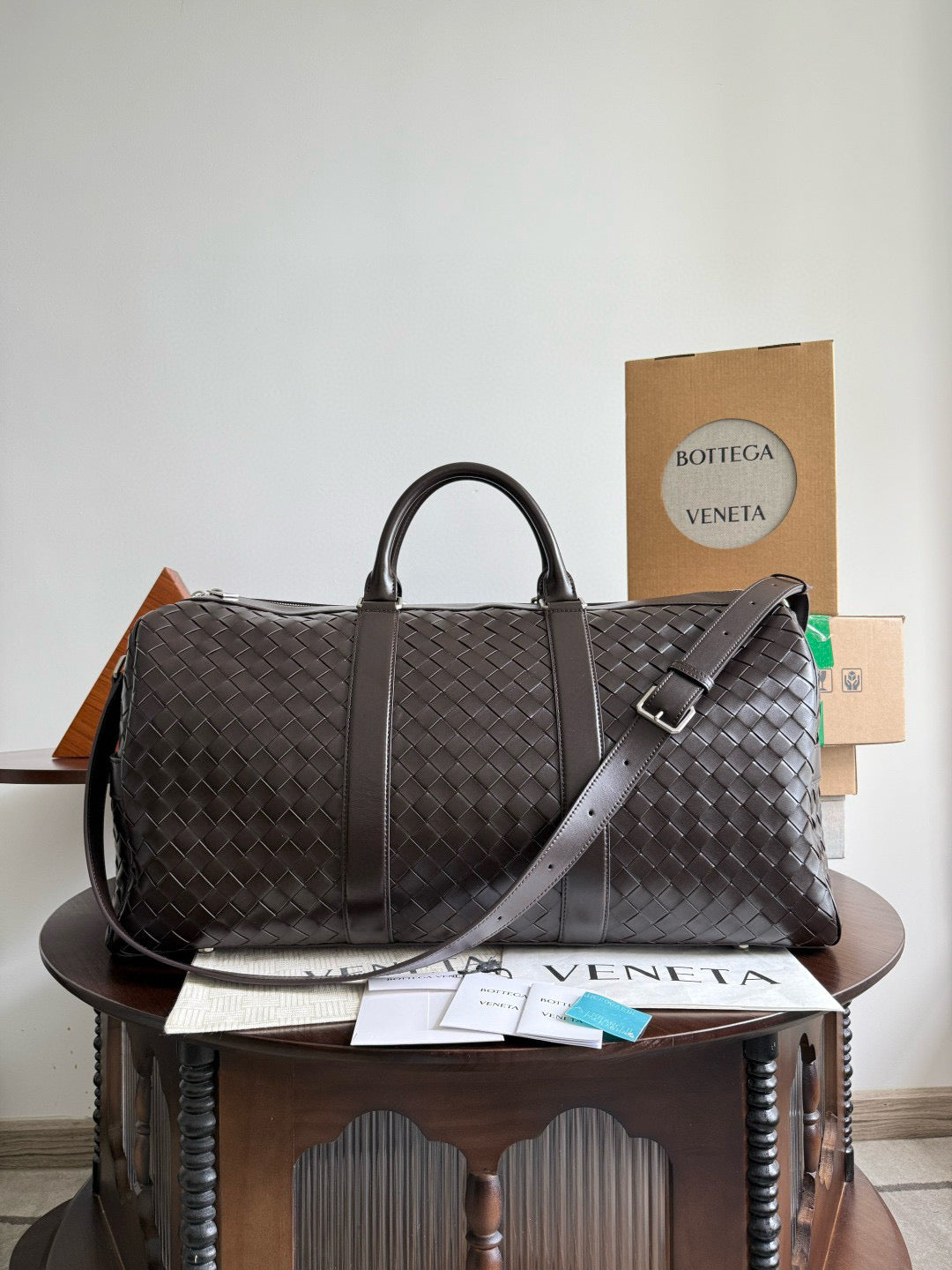 Bottega Veneta Intrecciato Cabin Duffle borwn leather