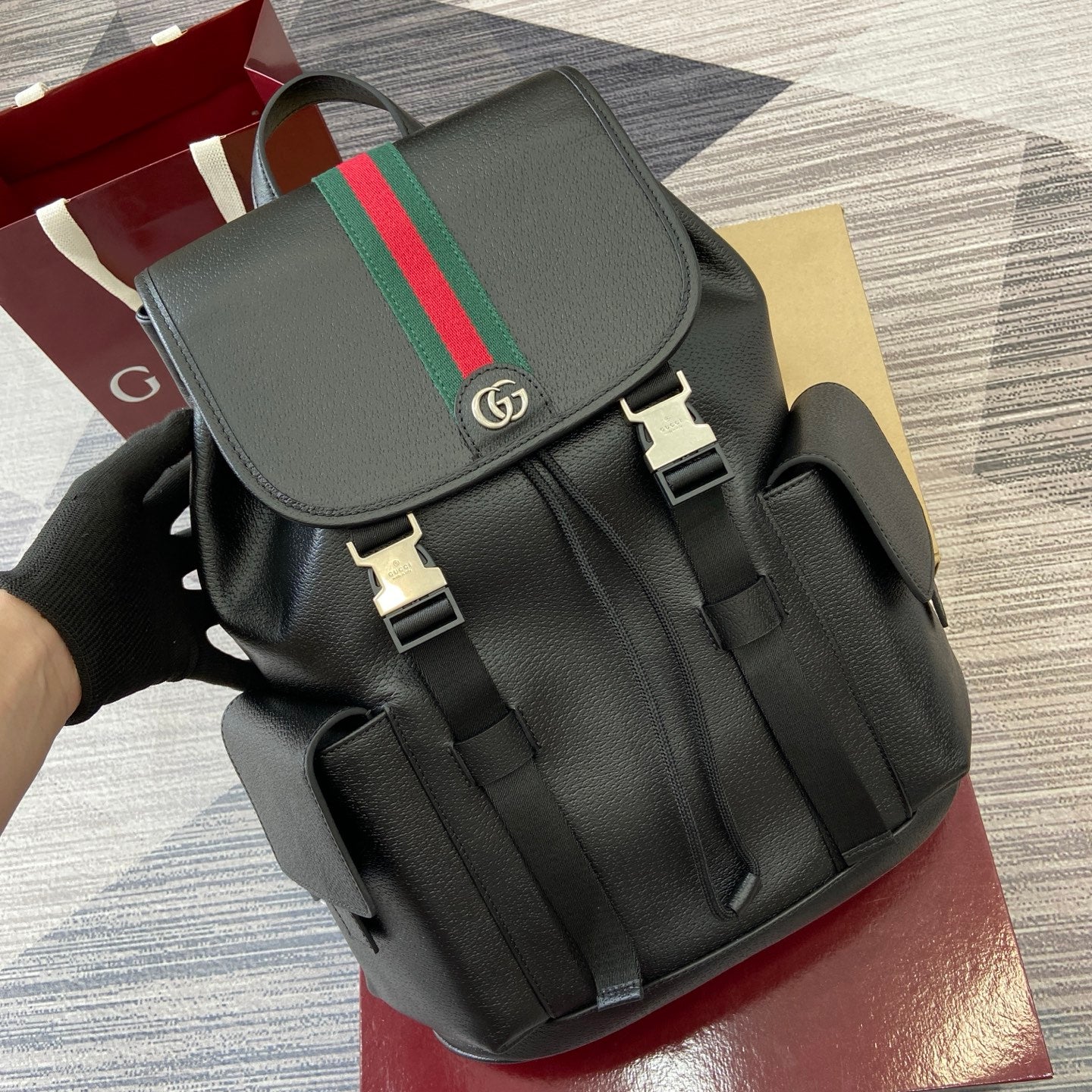 GG Ophidia large backpack Black leather