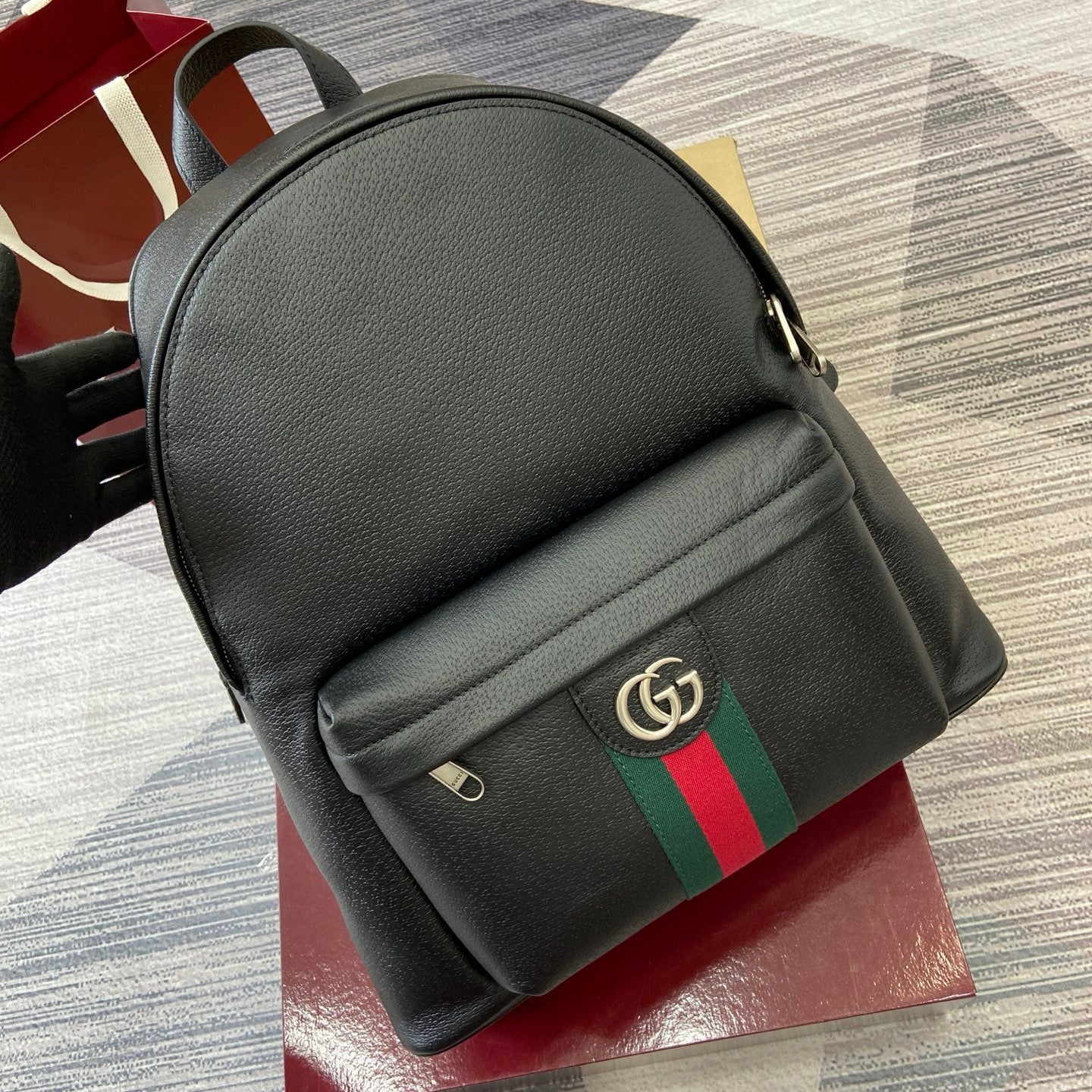 GG Ophidia medium backpack Black leather