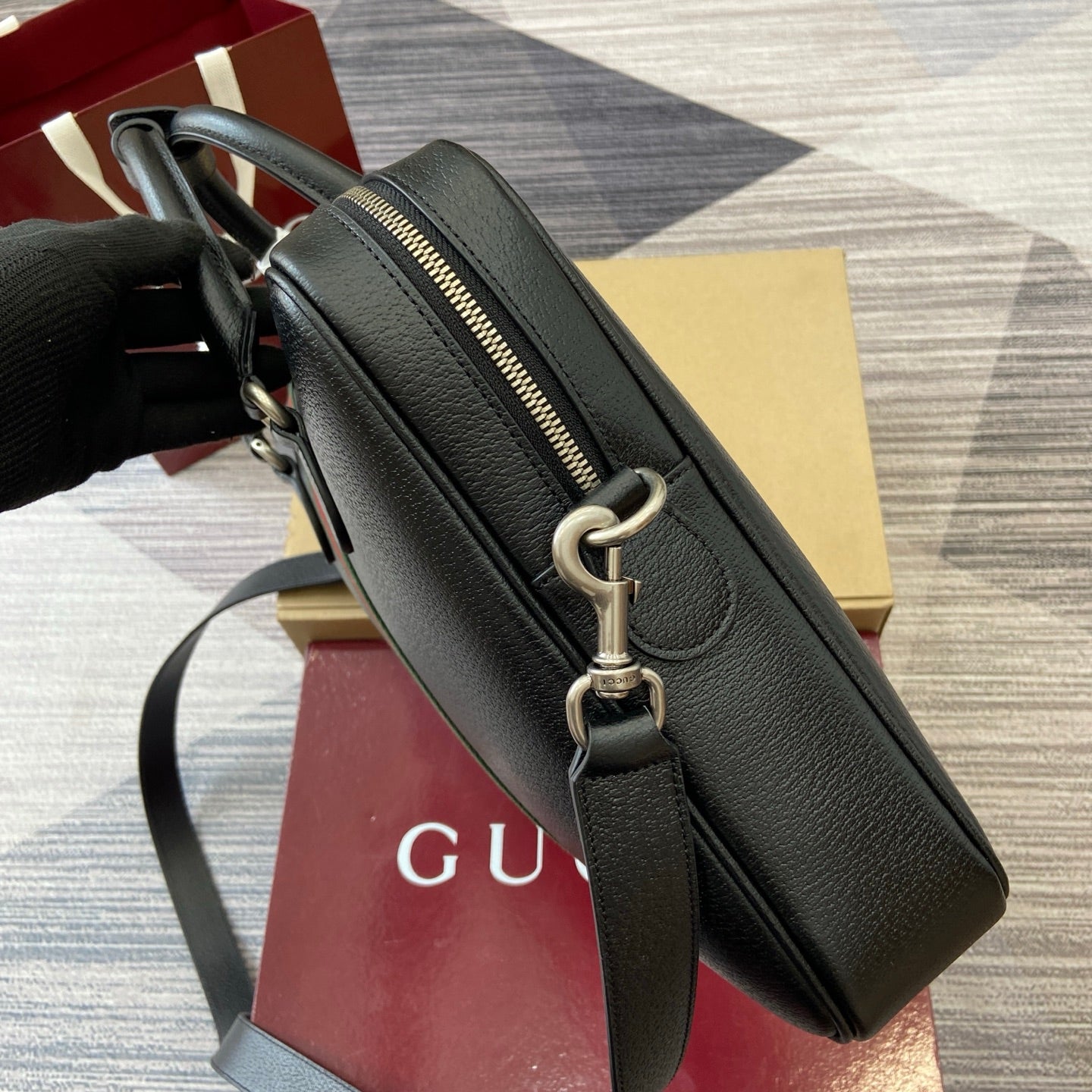 GG Ophidia large briefcase Black leather