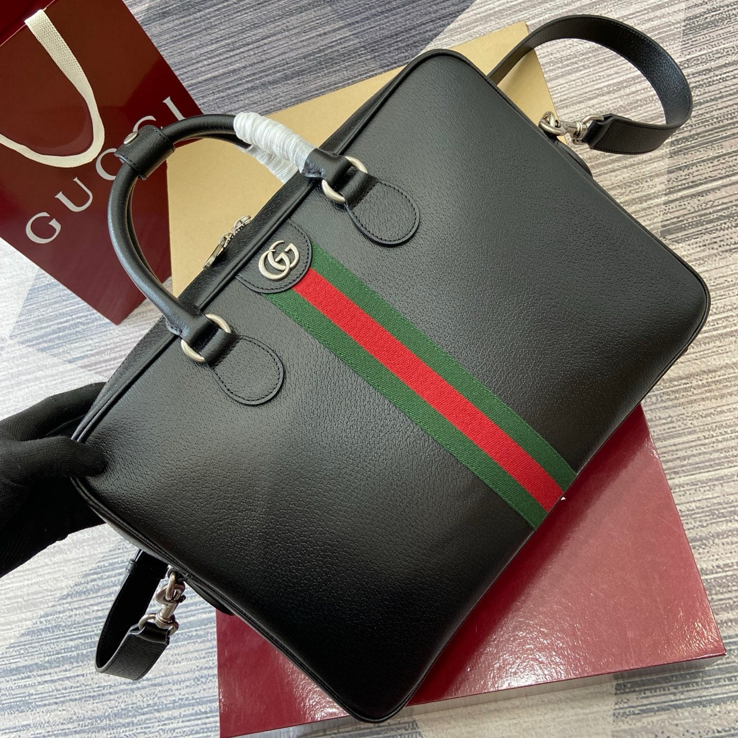 GG Ophidia large briefcase Black leather