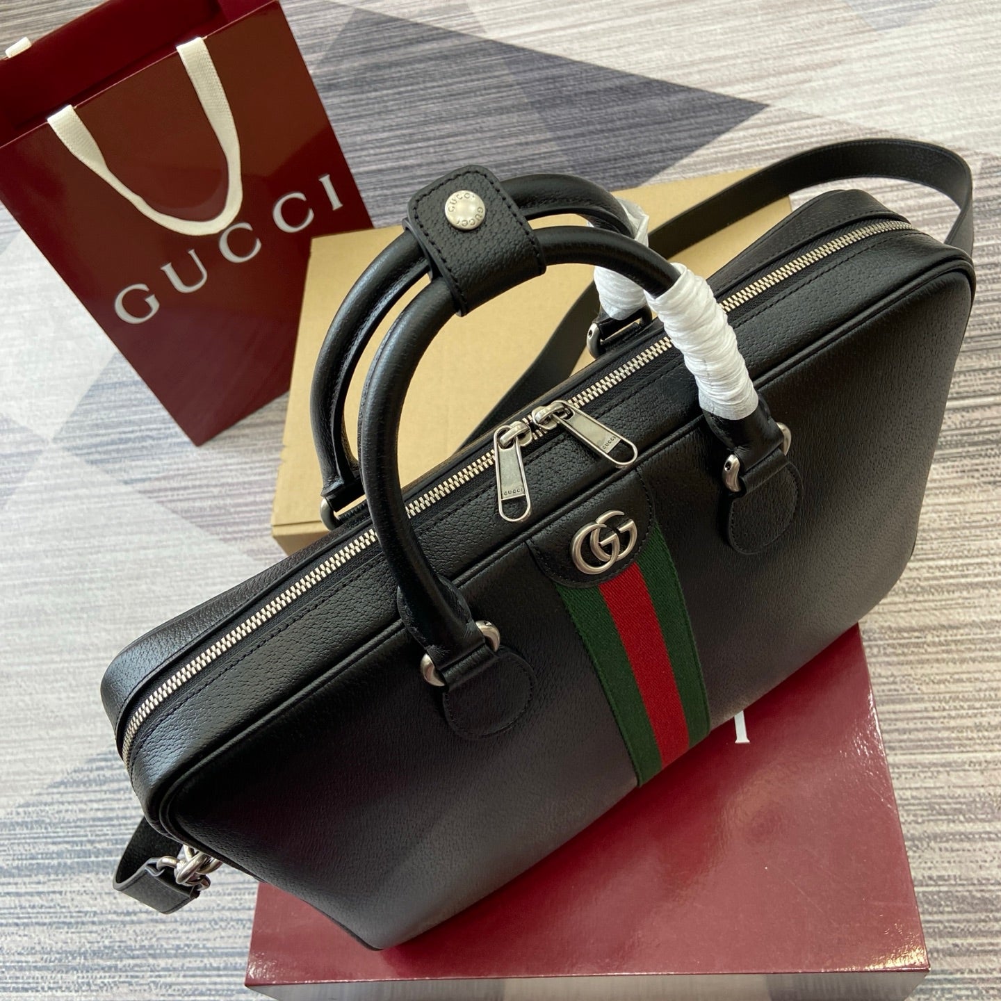 GG Ophidia large briefcase Black leather