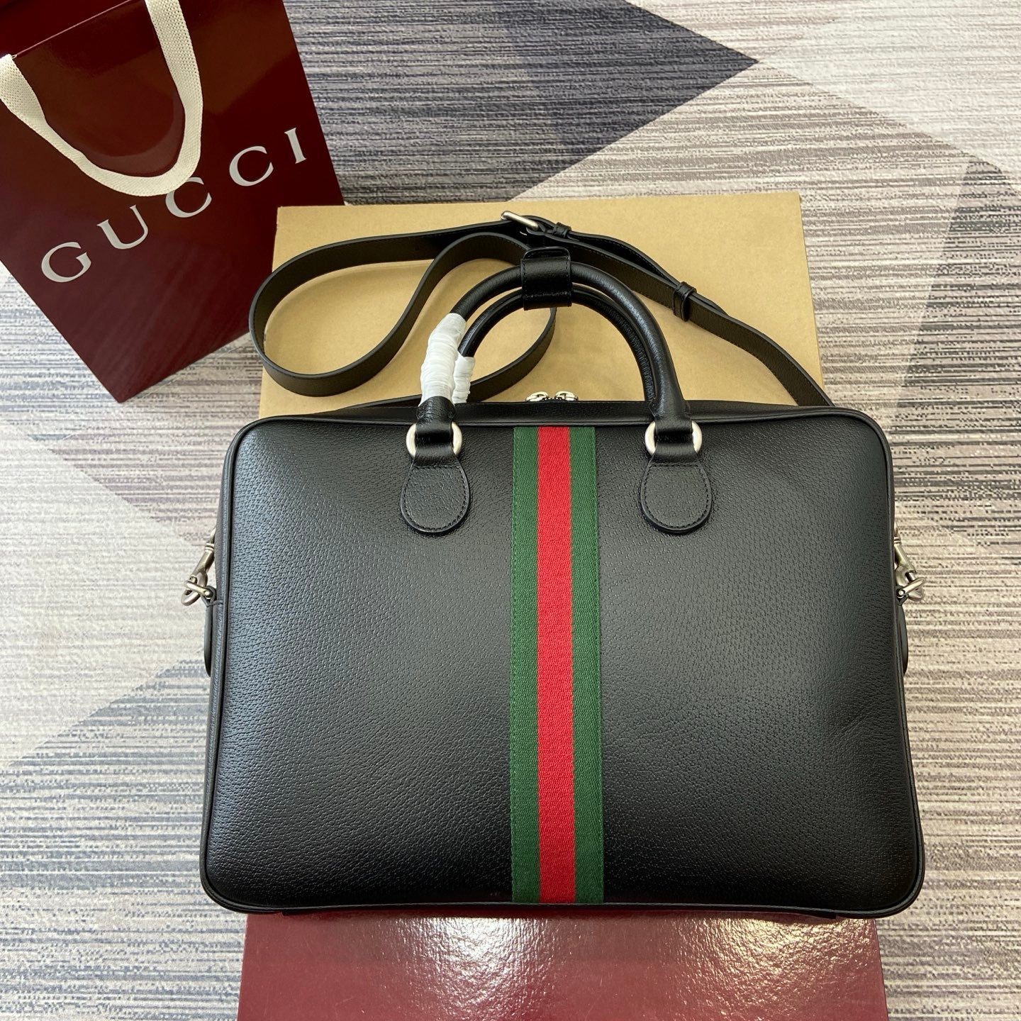 GG Ophidia large briefcase Black leather