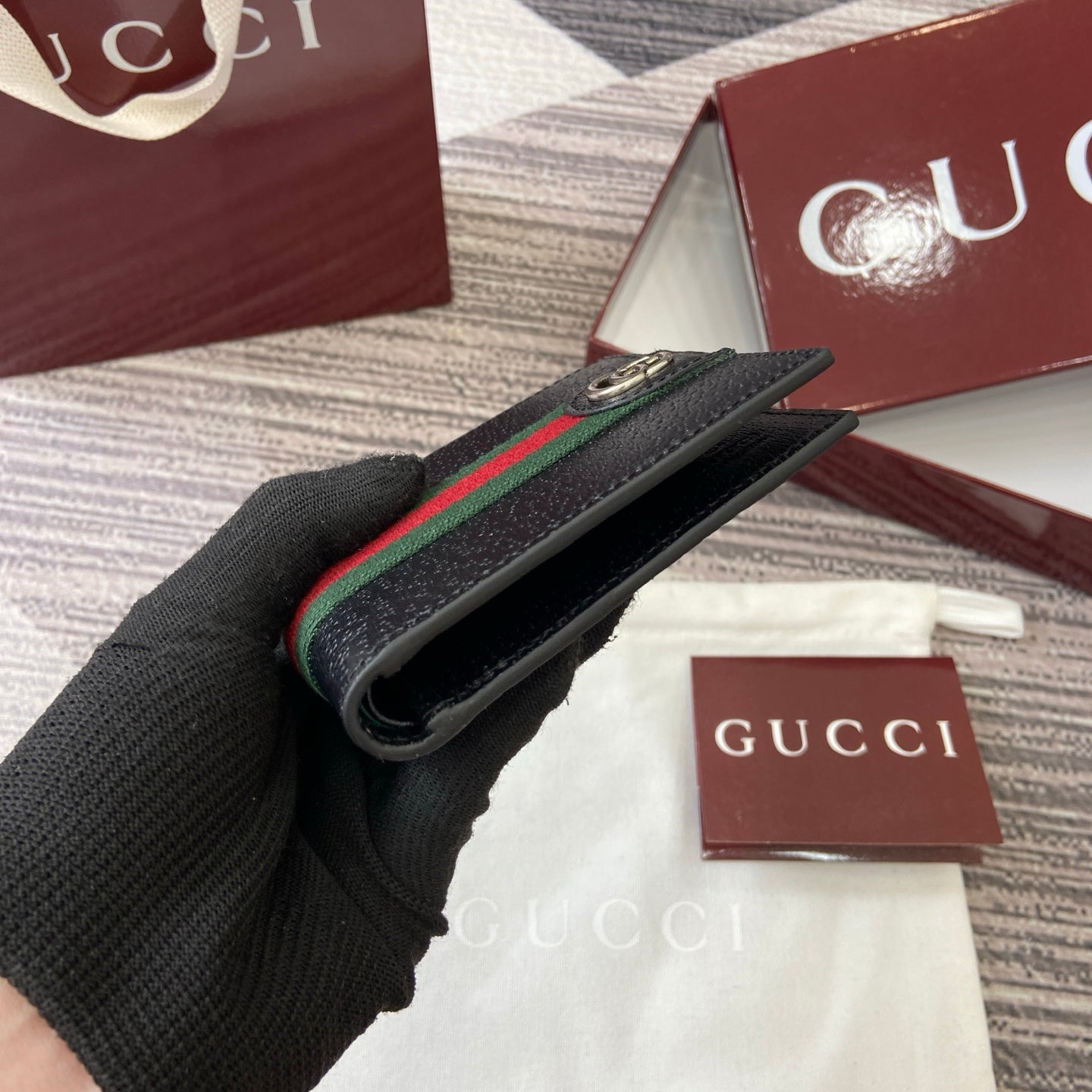GG Ophidia bi-fold wallet Black leather