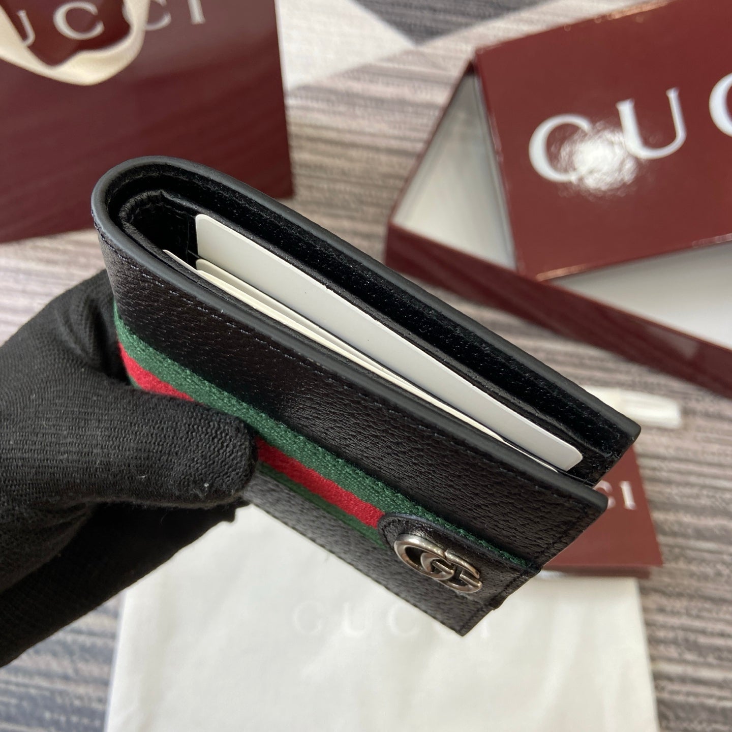 GG Ophidia bi-fold wallet Black leather