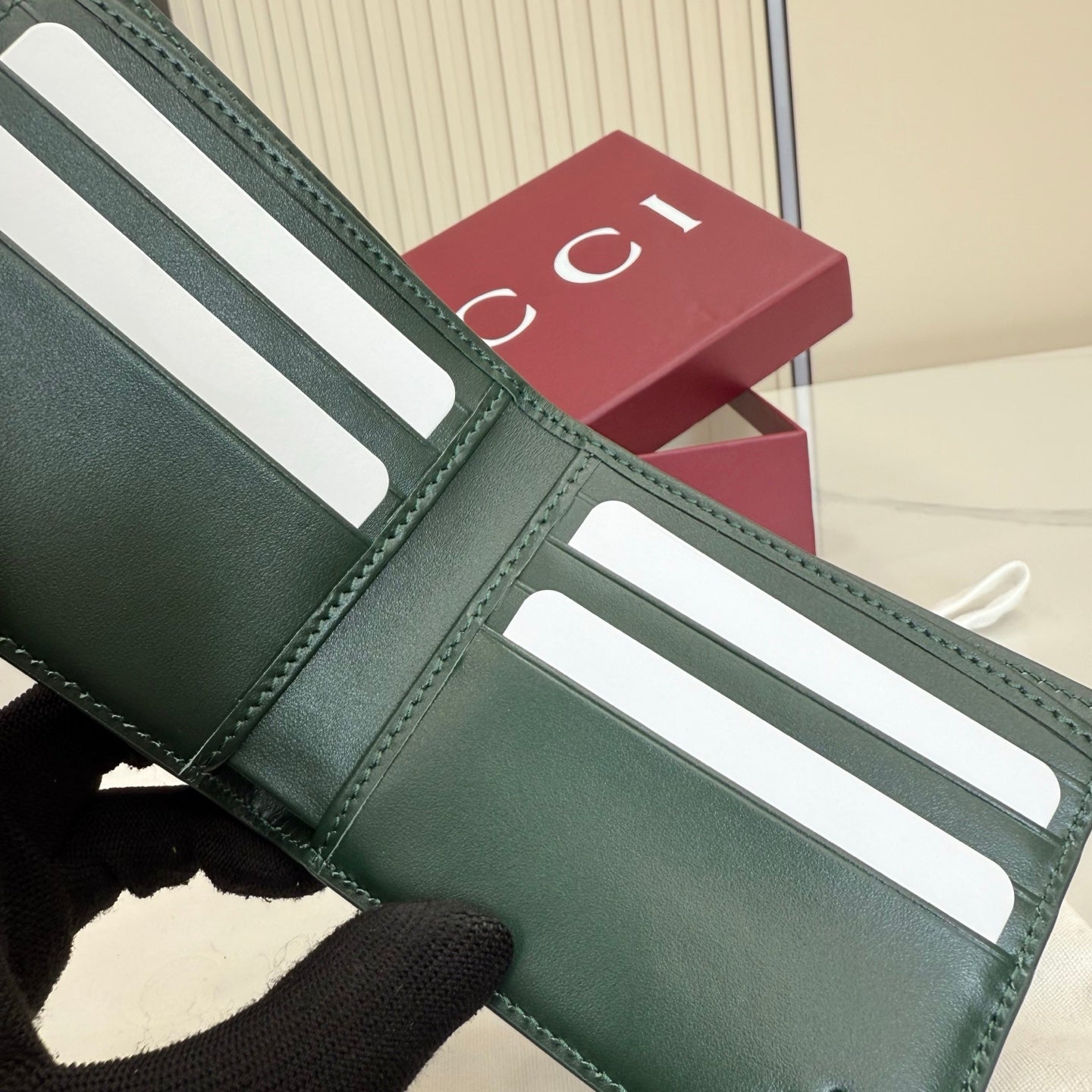 GG Green interior GG bi-fold wallet