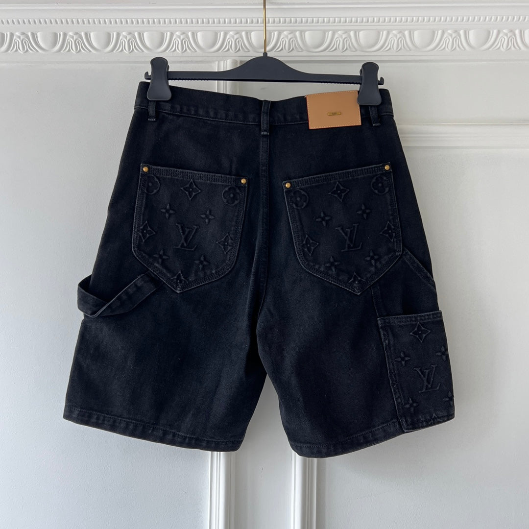 Louis Vuitton monogram cargo denim shorts black