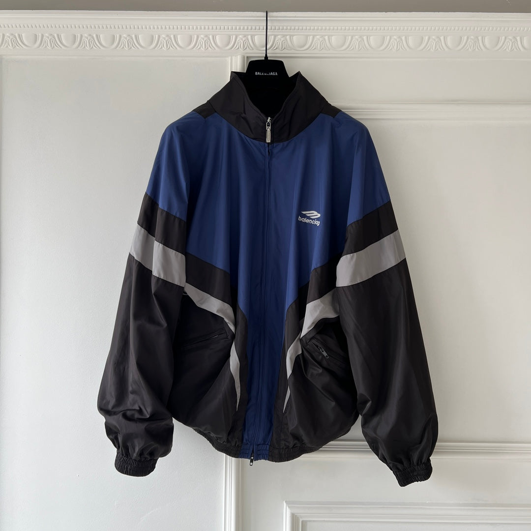 BALENCIAGA 3B SPORTS ICON OFF SHOULDER TRACKSUIT JACKET IN BLACK