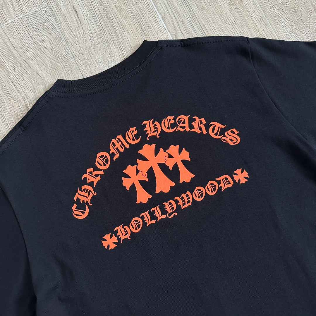 Chrome Hearts Triple Cross Hollywood Pocket Tee 'Black/Orange'
