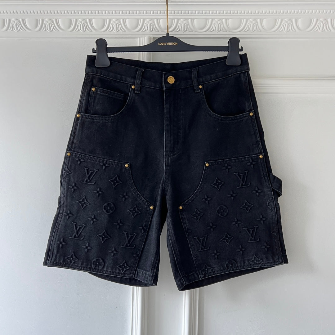 Louis Vuitton monogram cargo denim shorts black