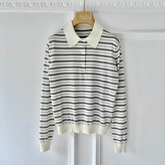 Miu Miu striped knitted cotton polo shirt