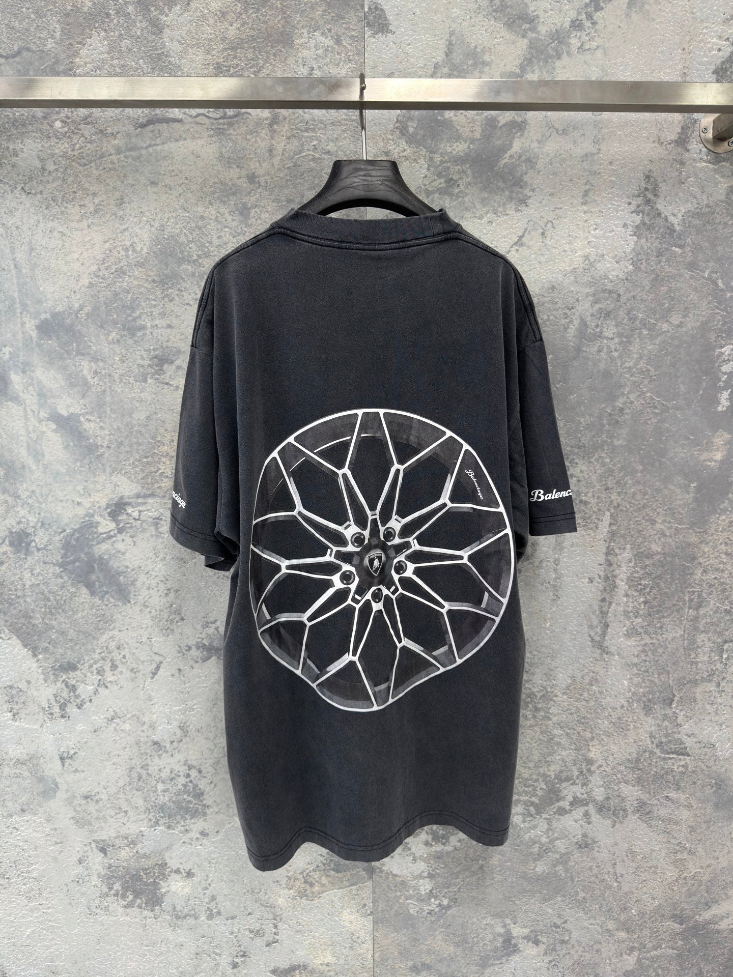 BB Men's I Automobili Lamborghini Oversized T-shirt in Black Faded