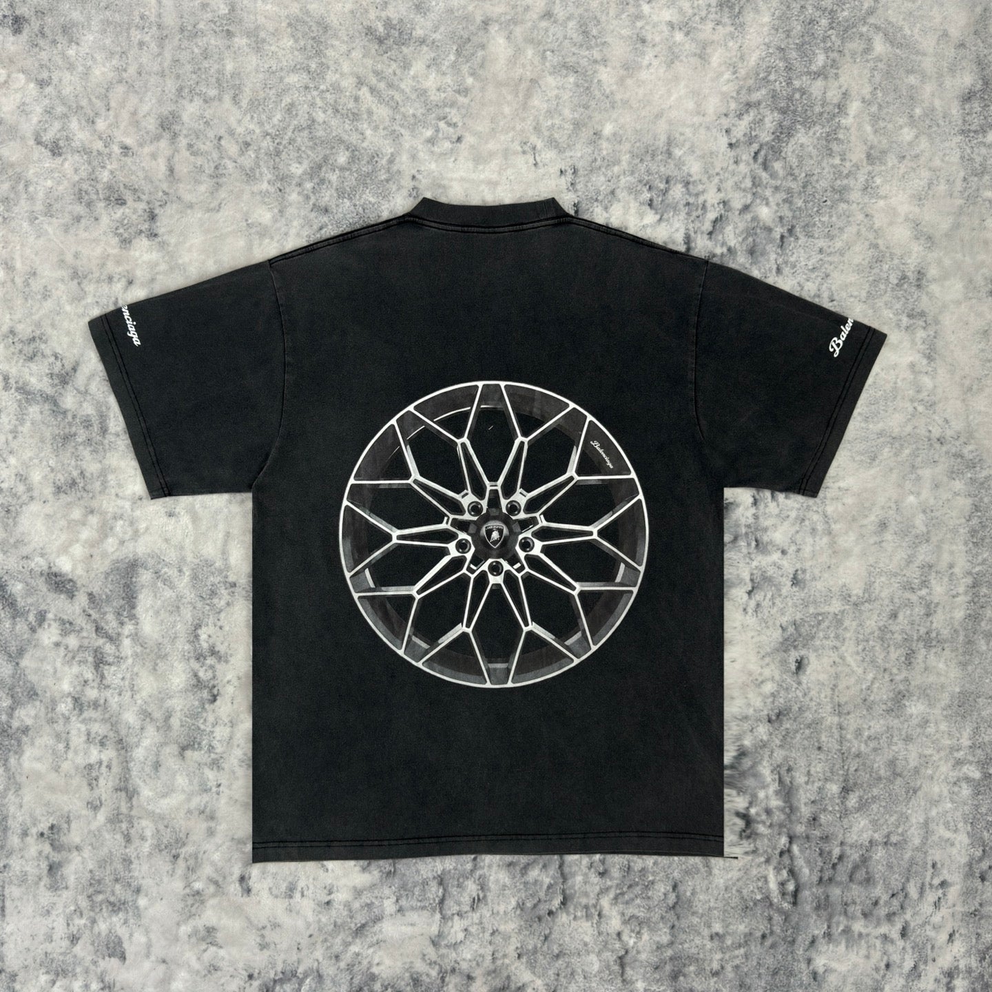BB Men's I Automobili Lamborghini Oversized T-shirt in Black Faded