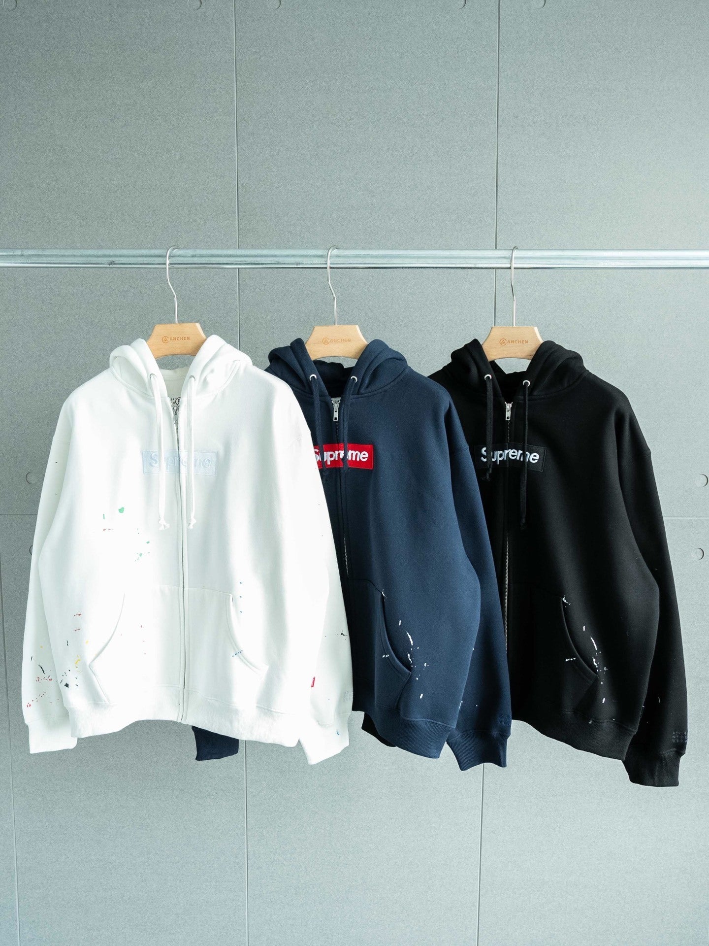 SUP MM6 Maison Margiela Box Logo Zip Up Hooded Sweatshirt
