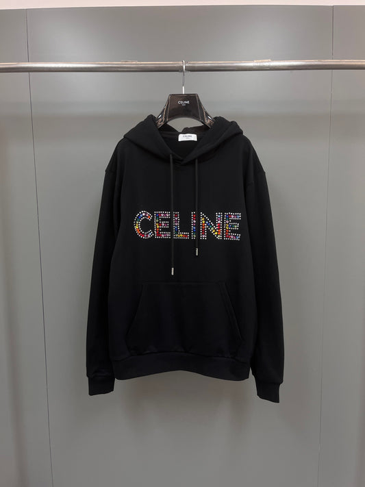 CELINE Rhinestones Hoodie 'Black/Multicolor'