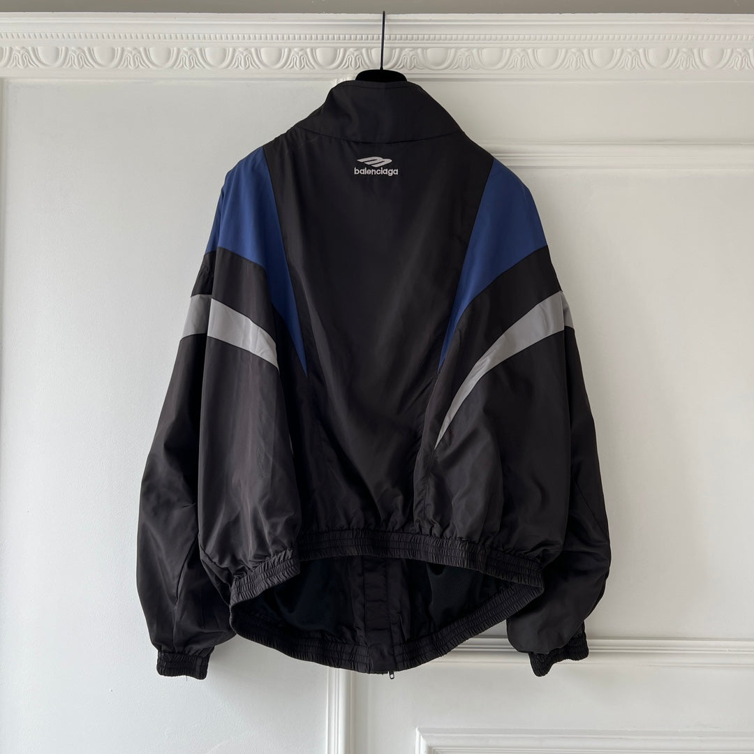 BALENCIAGA 3B SPORTS ICON OFF SHOULDER TRACKSUIT JACKET IN BLACK