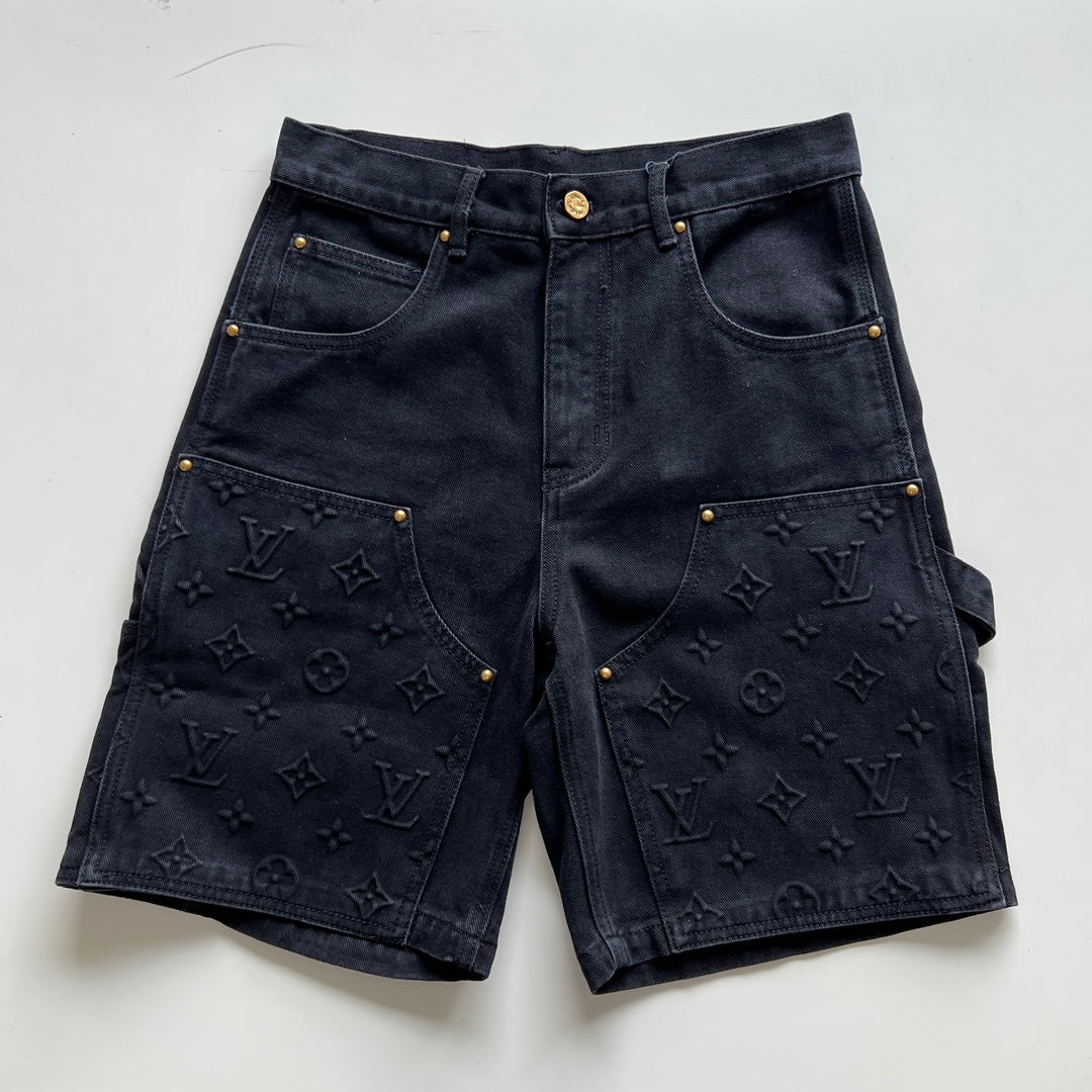 Louis Vuitton monogram cargo denim shorts black