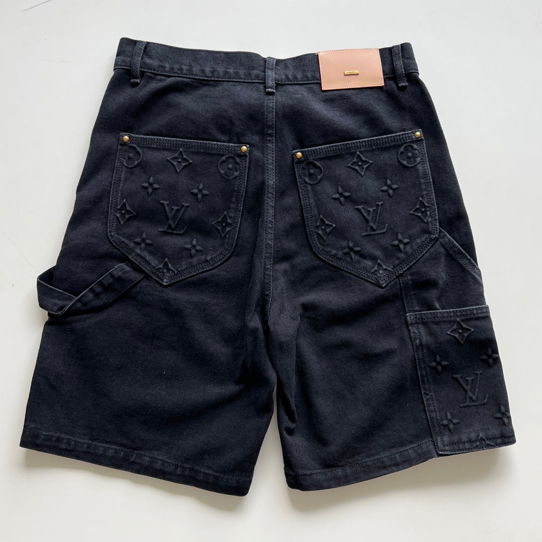 Louis Vuitton monogram cargo denim shorts black