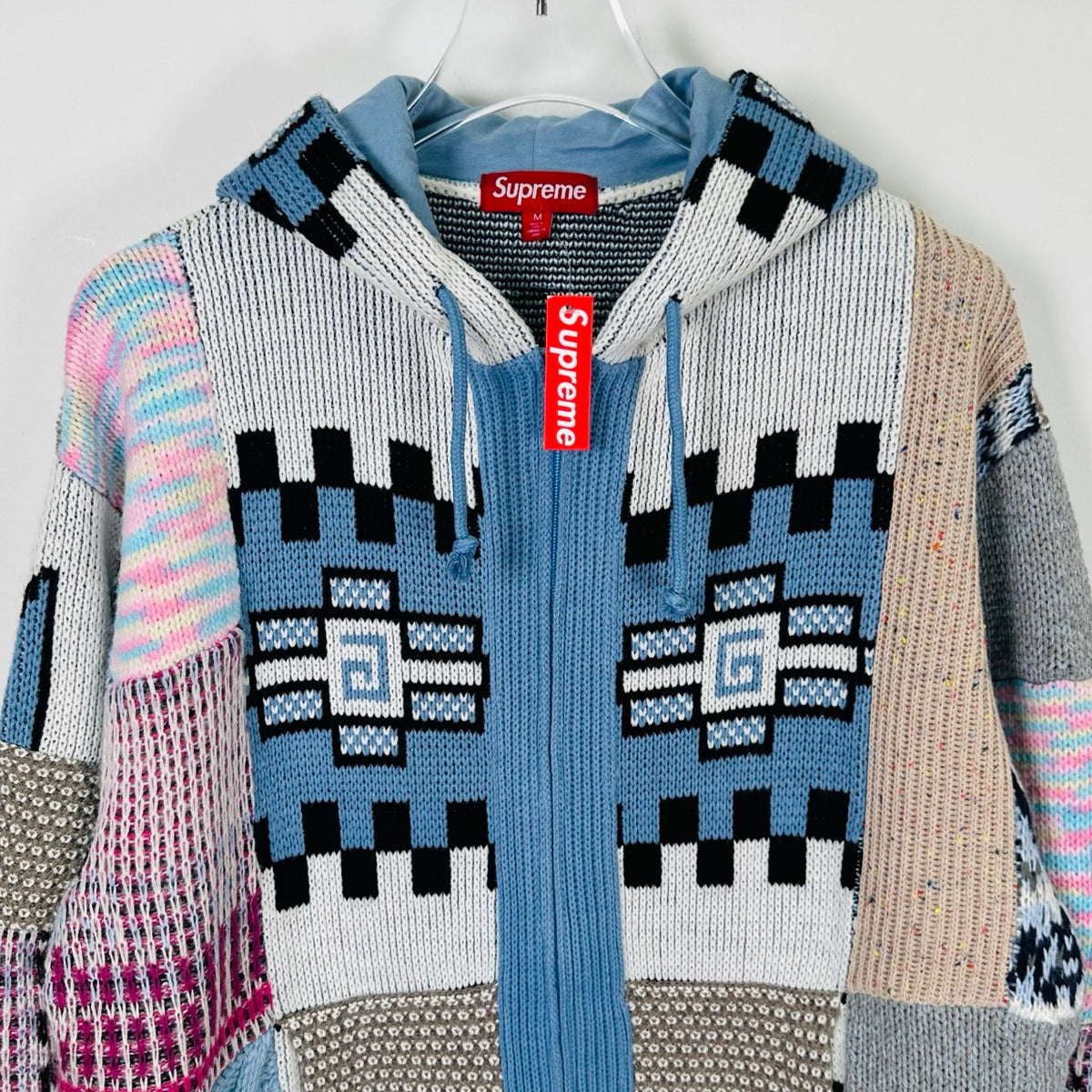 Supreme Patchwork Zip Up Hooded Sweater 'Light Blue'