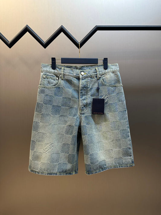 LV Damier 3D Light Denim Shorts