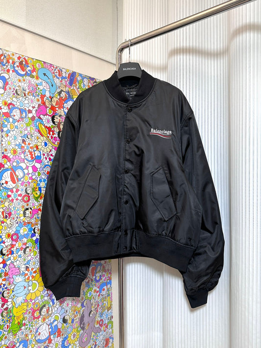 BALENCIAGA POLITICAL CAMPAIGN VARSITY JACKET IN BLACK