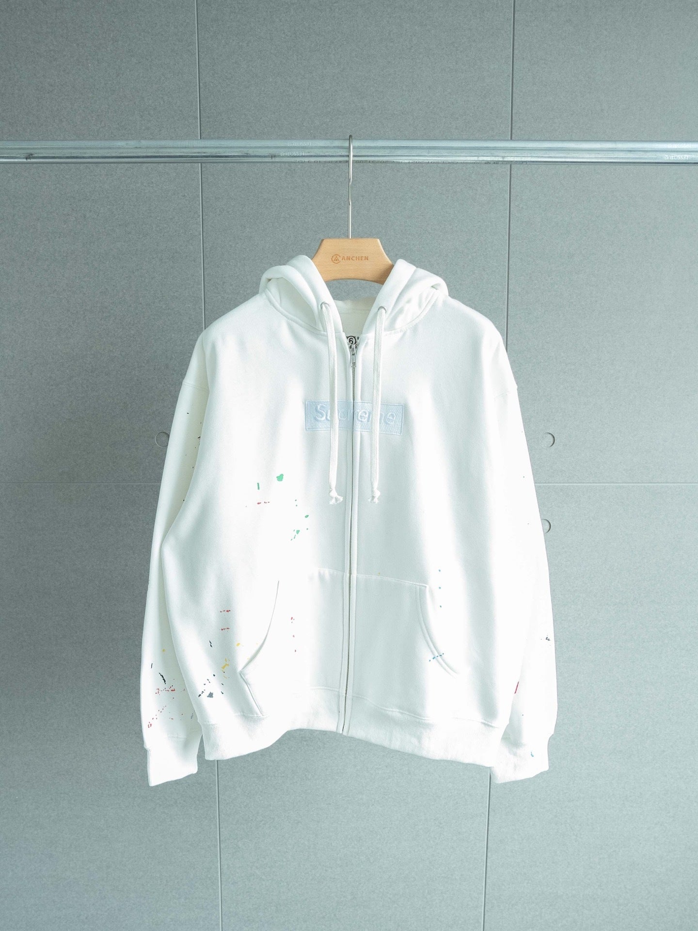SUP MM6 Maison Margiela Box Logo Zip Up Hooded Sweatshirt
