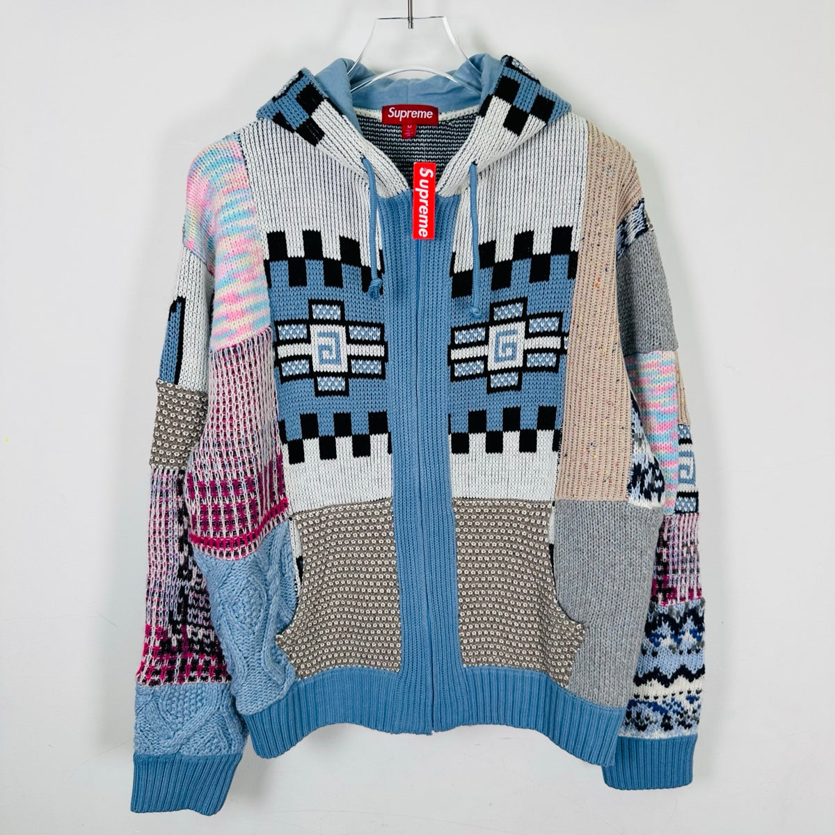 Supreme Patchwork Zip Up Hooded Sweater 'Light Blue'