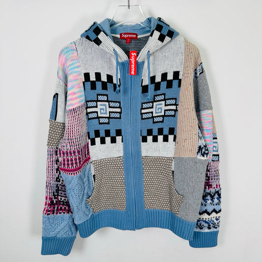 Supreme Patchwork Zip Up Hooded Sweater 'Light Blue'