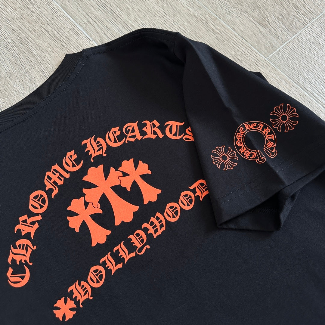 Chrome Hearts Triple Cross Hollywood Pocket Tee 'Black/Orange'