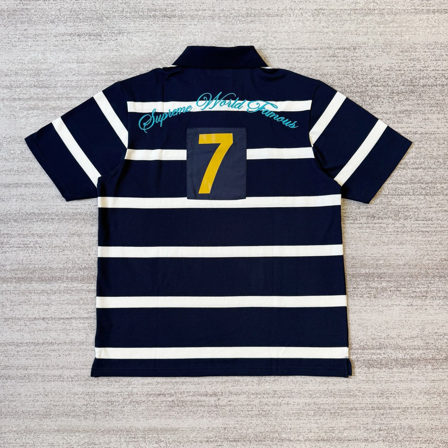 Supreme Cursive Polo 'Navy Stripe'