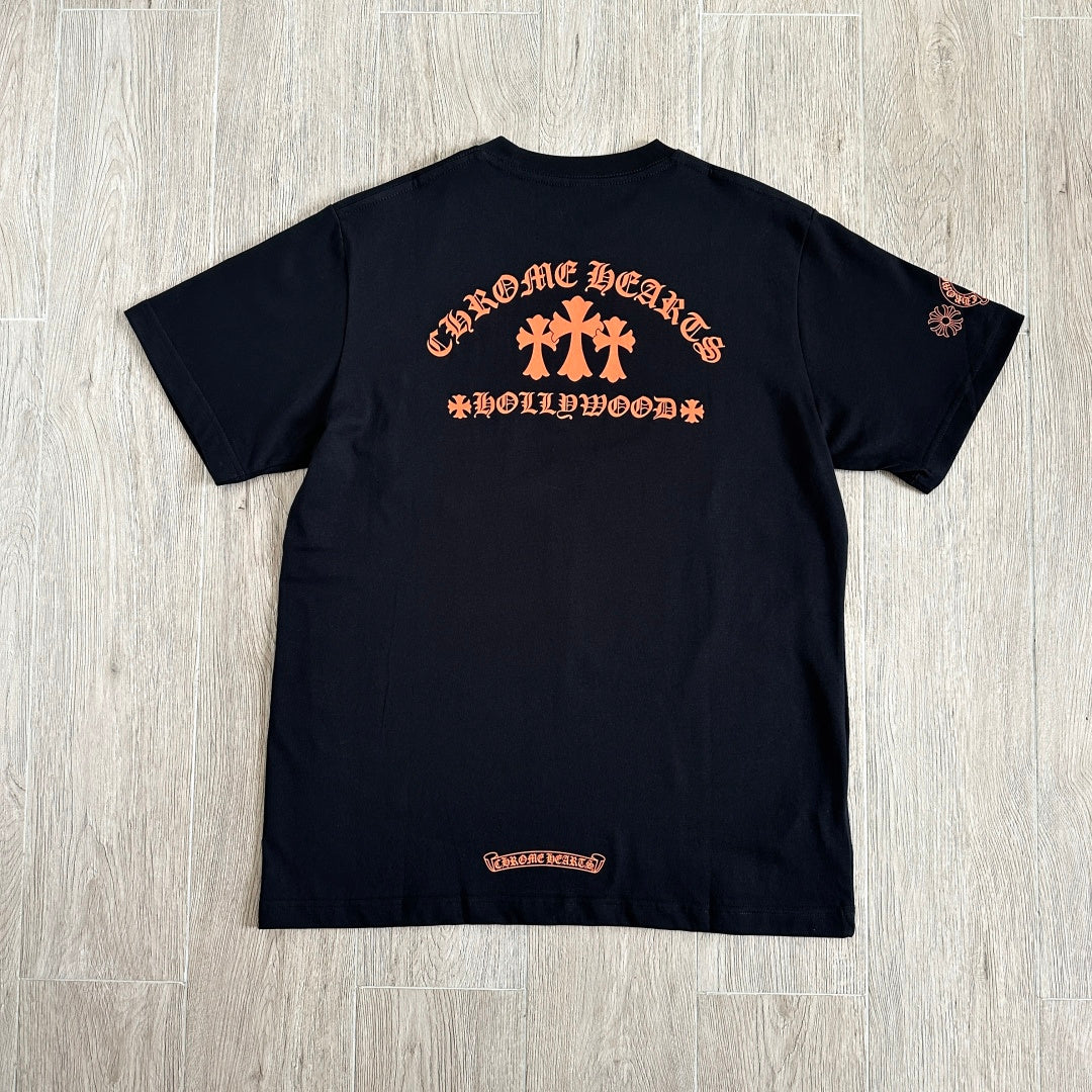 Chrome Hearts Triple Cross Hollywood Pocket Tee 'Black/Orange'