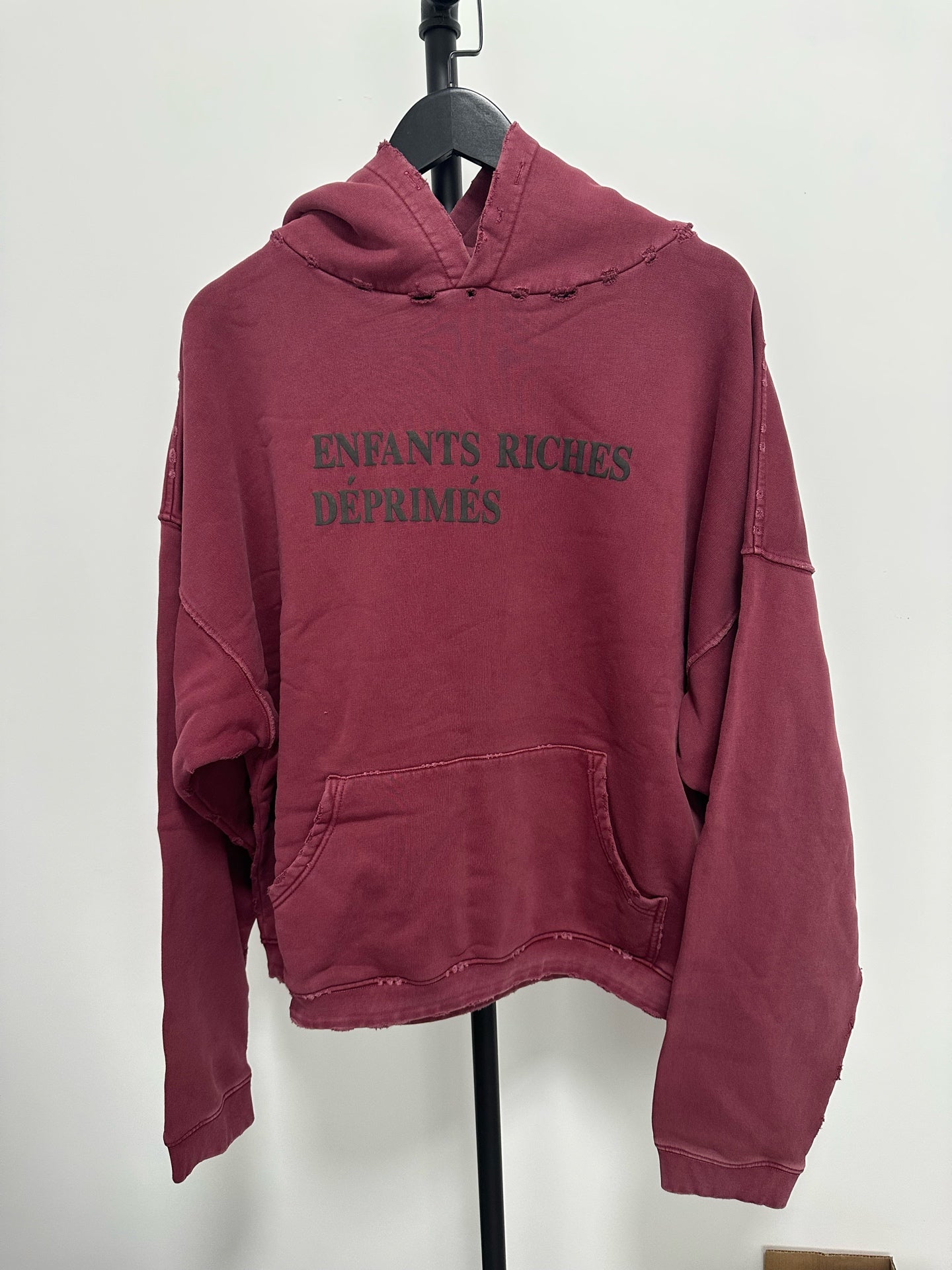 Enfants Riches Déprimés Thrashed Logo Hoodie 'Worn Burgundy/Black'