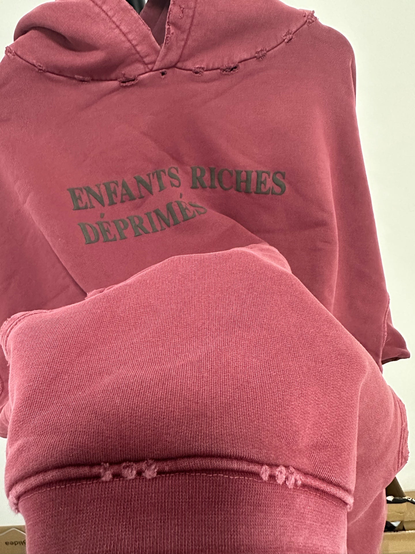 Enfants Riches Déprimés Thrashed Logo Hoodie 'Worn Burgundy/Black'