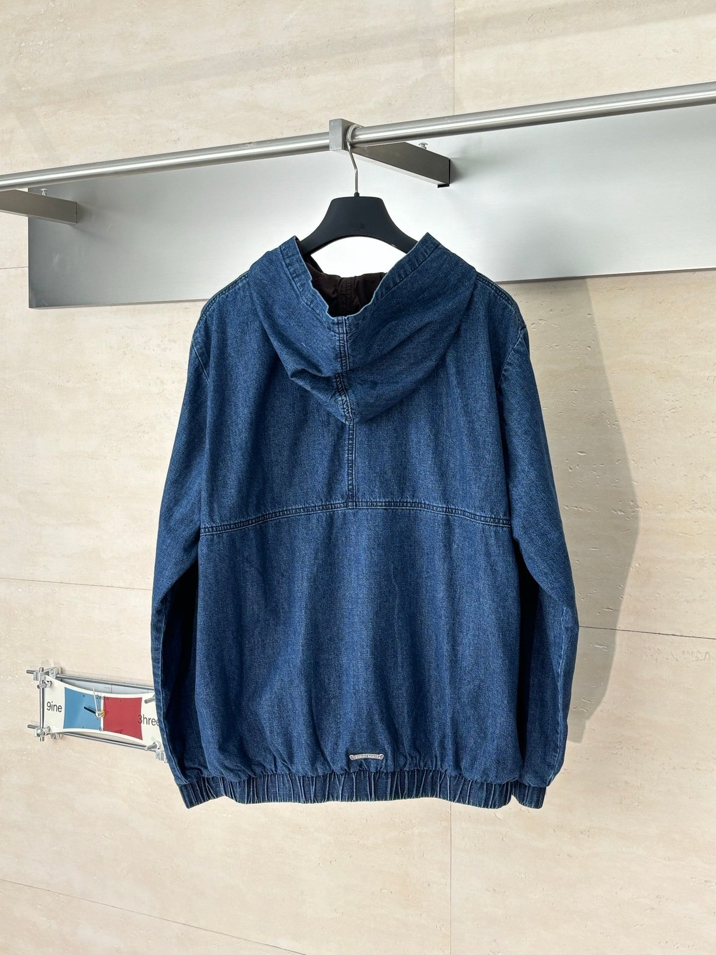 Chrome Hearts Triple white cross patch half quarter zip denim hoodie