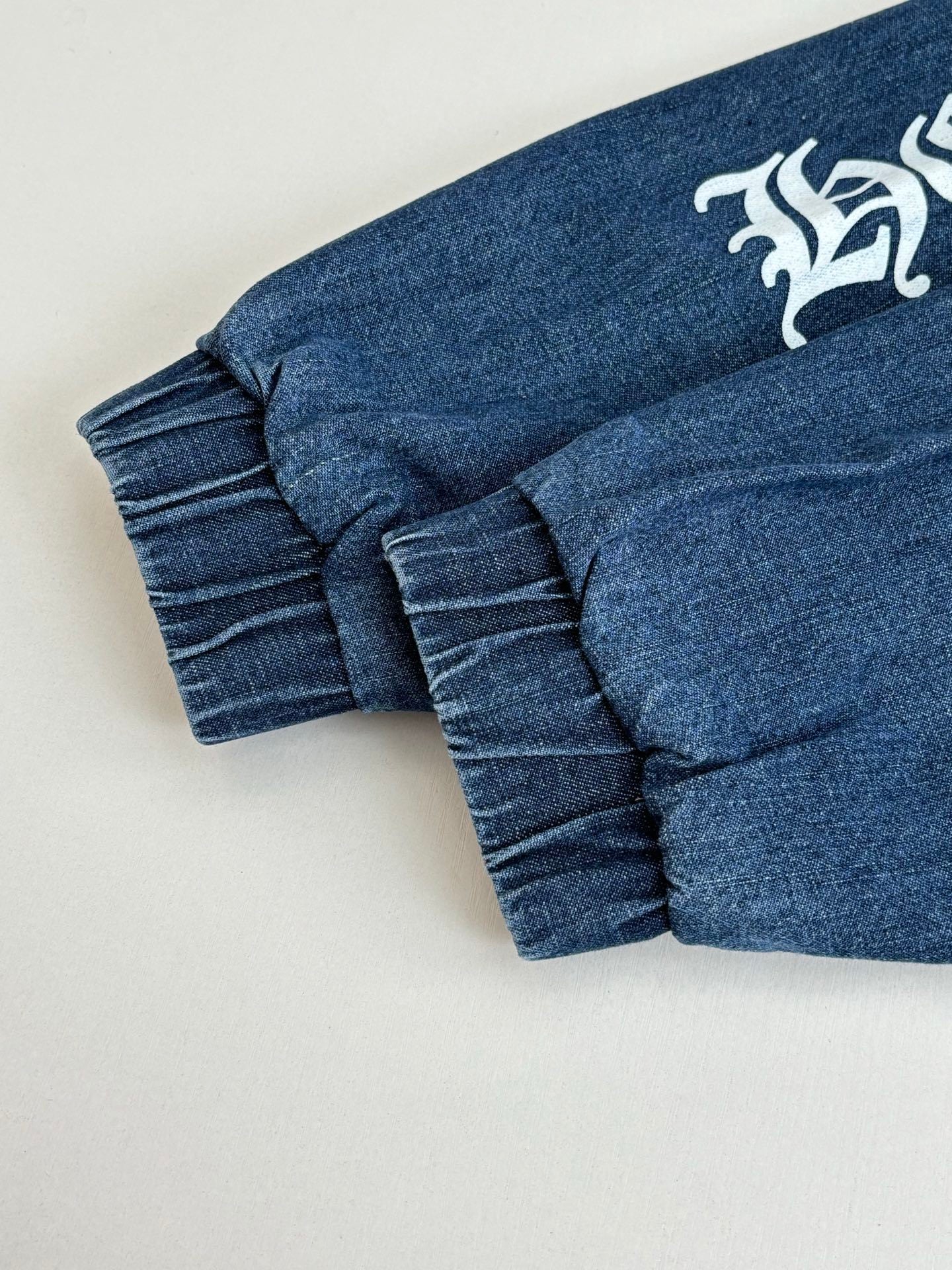 Chrome Hearts Triple white cross patch half quarter zip denim hoodie