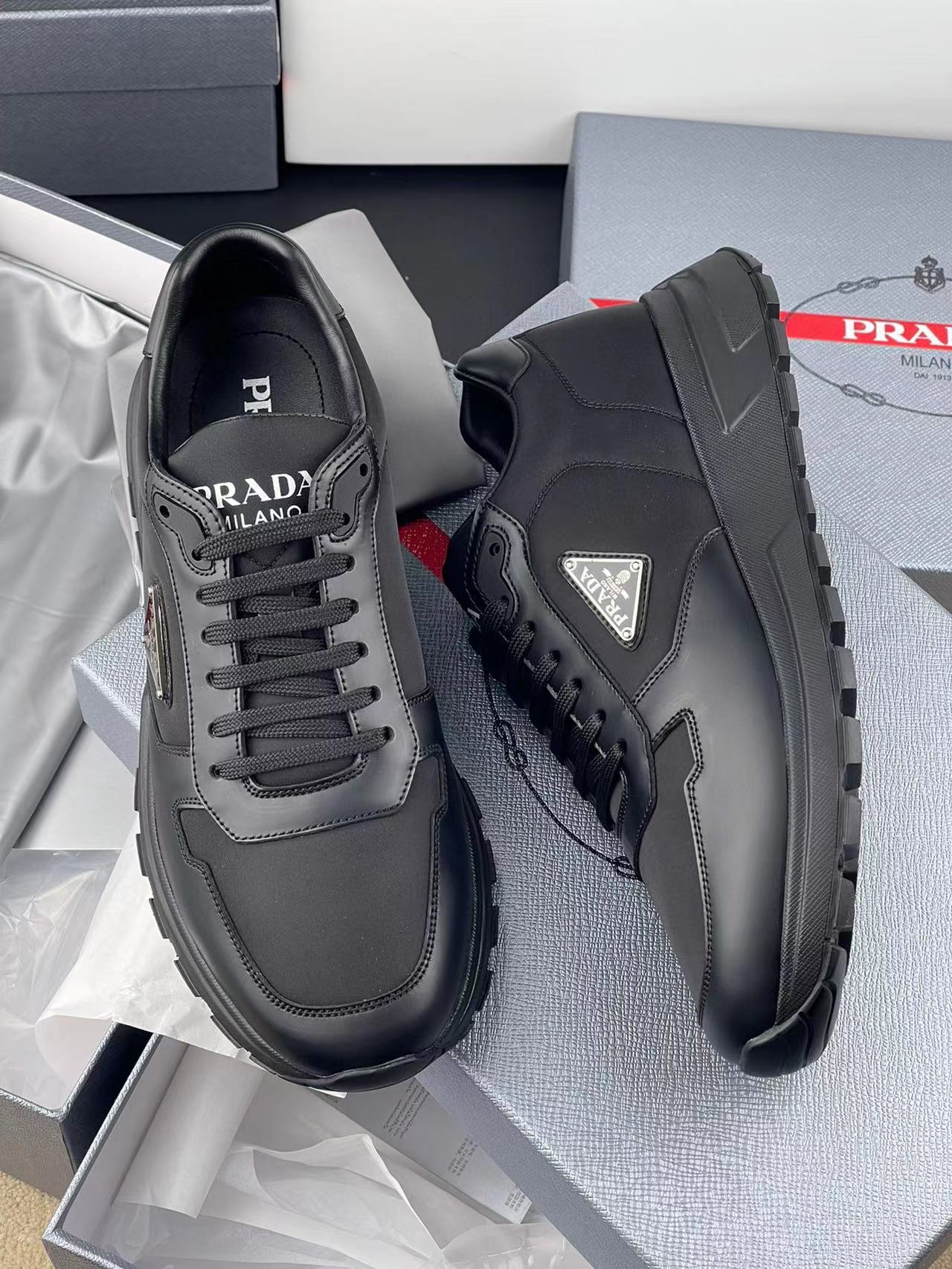 Prada Re-Nylon and brushed leather sneakers