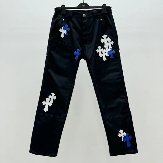 Chrome Hearts white and blue cross jeans