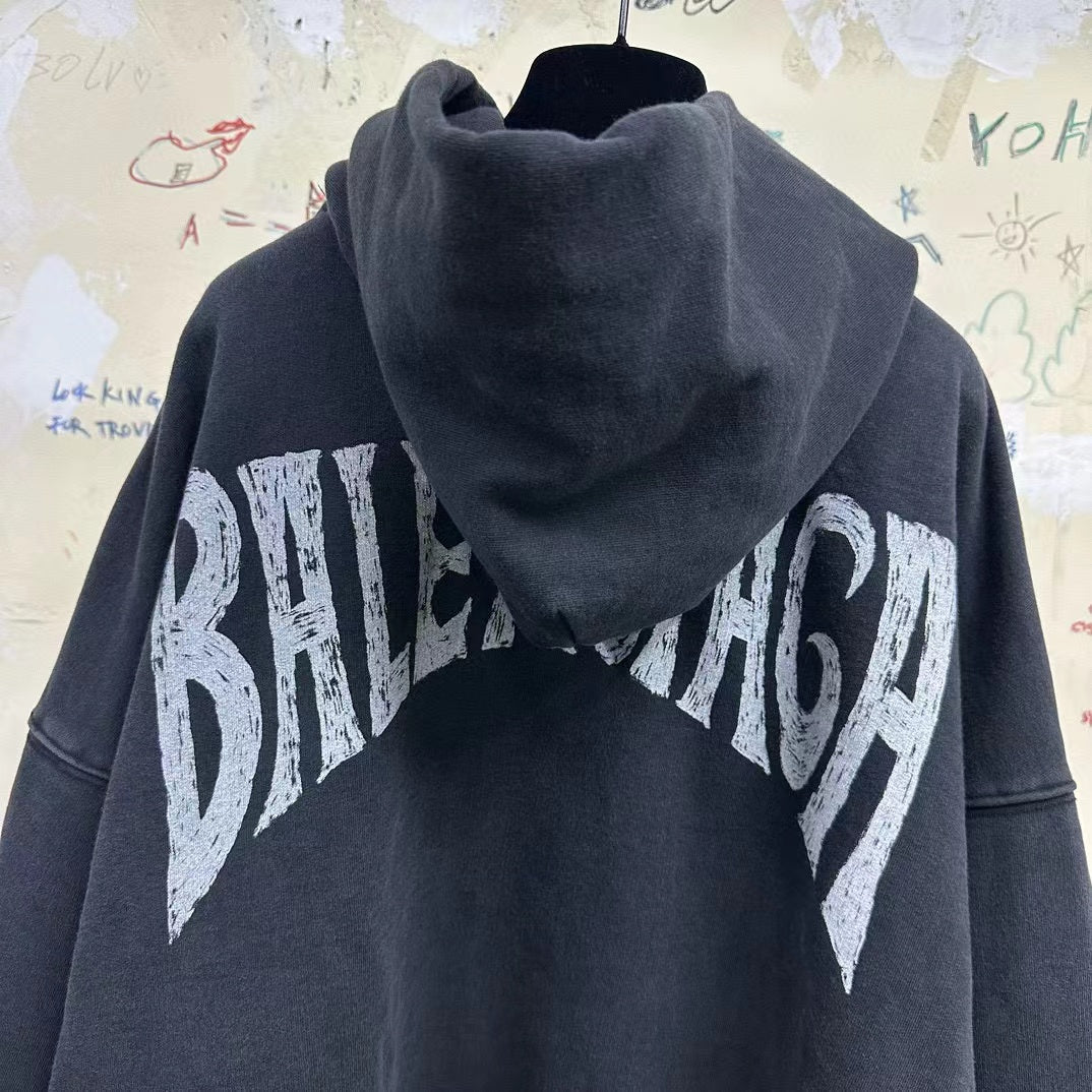 BALENCIAGA HAND-DRAWN HOODIE MEDIUM FIT IN BLACK/WHITE