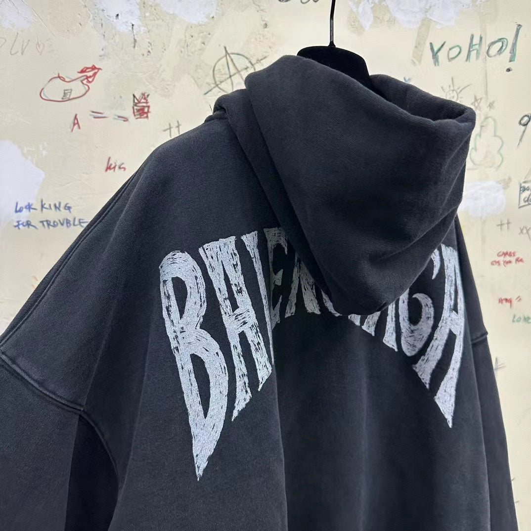 BALENCIAGA HAND-DRAWN HOODIE MEDIUM FIT IN BLACK/WHITE